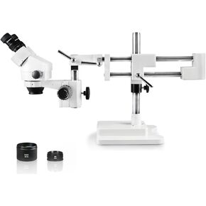 Vision Scientific VS-5EZ Binocular Zoom Stereo Microscope, 10x WF Eyepiece, 0.7X—4.5X Zoom, 3.5X—90x Magnification, 0.5X & 2X Auxiliary Lens, Double Arm Boom Stand in Kuwait