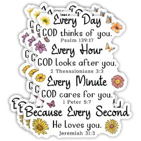 (3Pcs) Every Day God Thinks of You Because Every Second He Loves You Sticker Inspirational Christian Jesus Bible Verse Vinyl Decals for Tumbler Laptop Water Bottles Books Phone - Size 3x2.6 Inches in Kuwait