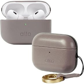 غطاء حافظة من الجلد الإيطالي من Alto متوافق مع AirPods Pro 3 Generation 2025 الجيل الثالث للنساء والرجال، هيكل صلب واقٍ يدعم الشحن اللاسلكي ومصباح LED مرئي (رمادي أسمنتي) in Kuwait