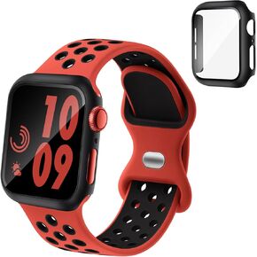 أربطة وحافظة رياضية من السيليكون مع واقي شاشة متوافق مع سوار ساعة Apple مقاس 44 مم/45 مم/46 مم/42 مم/41 مم/40 مم للرجال، مجموعة حزام وغطاء مسامي لسلسلة iWatch 11/10/9/8/7/6/5/4/SE in Kuwait