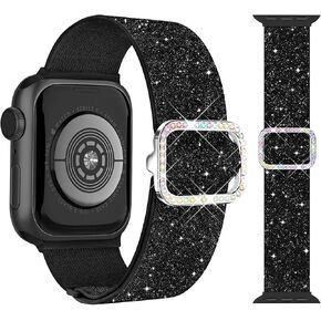 بلينغ بسط الفرقة لأشرطة ساعة أبل 46 مم 45 مم 44 مم 49 مم 42 مم 41 مم 40 مم 38 مم للنساء iWatch Bands SE Series 11 10 9 8 7 6 5 4 3 الترا، حزام نايلون مرن حلقة منفردة لسوار ساعة أبل in Kuwait