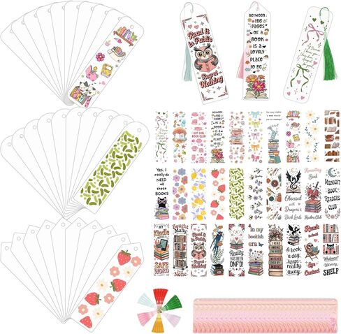 120Pcs Acrylic Bookmark Blanks Kits, Iridescent Clear Bookmarks Bulk,30Pcs Blank Bookmarks with 30PCS Booklover UV DTF Stickers and 30 Color Tassels for DIY Crafting Projects and Book Lovers Gifts in Saudi Arabia