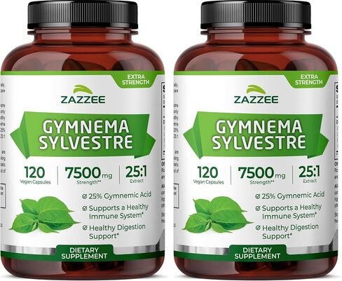 Zazzee Organic Gymnema Sylvestre 25:1 Extract 7500 mg Strength, 25% Gymnemic Acid, 120 Vegan Capsules, Potent Standardized 25X Extract, Extra Strength, Non-GMO and All-Natural in Kuwait
