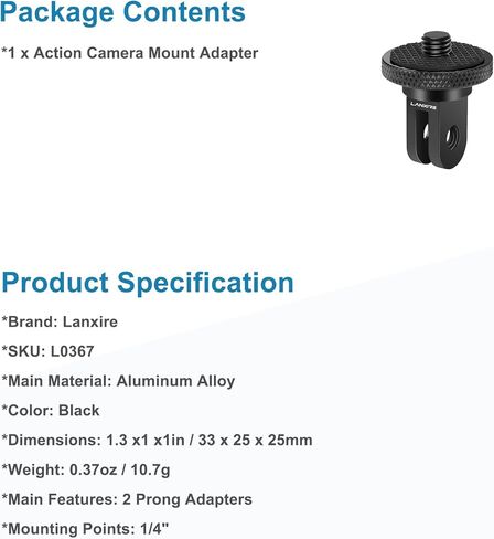 محول حامل ثلاثي للكاميرا من الألومنيوم 1/4 بوصة - 20 حامل محول متوافق مع كاميرات Gopro Action Insta360 وغيرها من الملحقات القياسية 1/4، محول تركيب ربع بوصة (نوع AA) in Kuwait