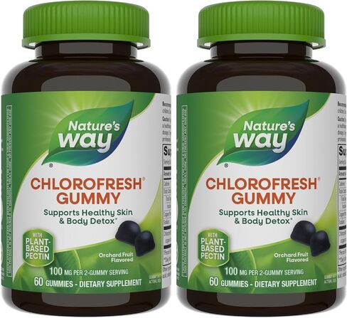 Nature's Way Chlorophyll Gummies، مزيل العرق الداخلي*، يدعم التخلص من سموم البشرة والجسم الصحي*، بنكهة فاكهة البستان، 60 علكة in Kuwait