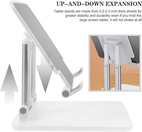 Adjustable Foldable Aluminum Alloy Tablet Stand with Dual-Joint Rotation, Pearl White Compact Desktop Holder for Tablets and Accessories, Portable Desk Mount for Home and Office in Saudi Arabia
