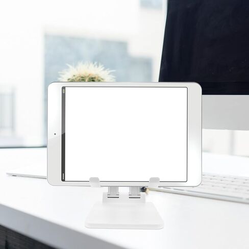 Adjustable Foldable Aluminum Alloy Tablet Stand with Dual-Joint Rotation, Pearl White Compact Desktop Holder for Tablets and Accessories, Portable Desk Mount for Home and Office in Saudi Arabia