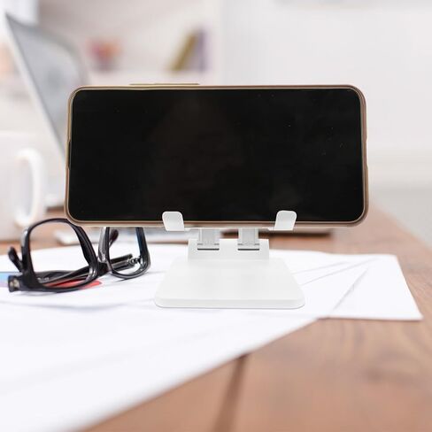 Adjustable Foldable Aluminum Alloy Tablet Stand with Dual-Joint Rotation, Pearl White Compact Desktop Holder for Tablets and Accessories, Portable Desk Mount for Home and Office in Saudi Arabia