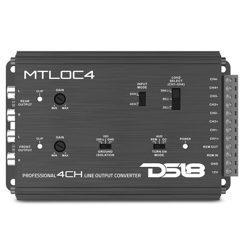 DS18 MTLOC4 محول إخراج خط عالي إلى منخفض ذو 4 قنوات مع تشغيل عن بعد | مقاومة الإدخال 20/60/20 كيلو أوم قابلة للتحديد | محول مستوى مكبر الصوت 40 فولت إلى RCA in Kuwait