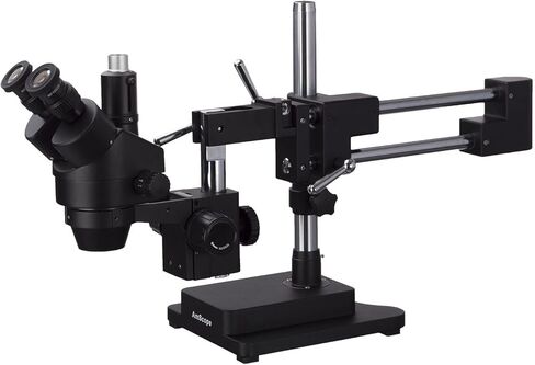 AmScope 7X-90X مجهر تكبير ستيريو ثلاثي العينيات مع حامل ذراع مزدوج أسود in Saudi Arabia
