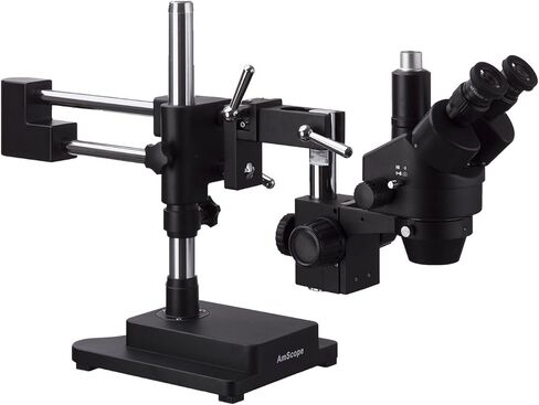 AmScope 7X-90X مجهر تكبير ستيريو ثلاثي العينيات مع حامل ذراع مزدوج أسود in Saudi Arabia