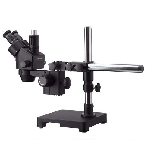 AmScope 7X-90X Black Trinocular Stereo Zoom Microscope on Single Arm Boom Stand with Heavy Duty 80-LED Ring Light & 5MP Digital Camera in Saudi Arabia