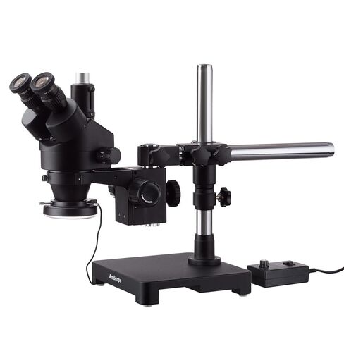 AmScope 3.5X-45X مجهر تكبير ستيريو ثلاثي العينيات أسود على حامل بذراع واحد + 144 حلقة LED in Saudi Arabia