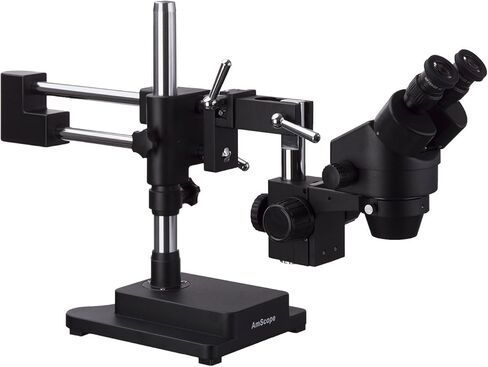 مجهر تكبير ستيريو ثنائي العينين AmScope 7X-45X مع حامل ذراع مزدوج أسود in Saudi Arabia