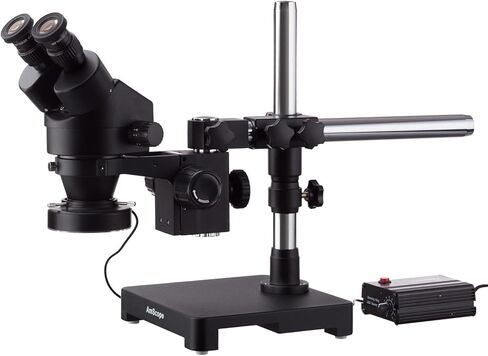 AmScope 3.5X-180X مجهر تكبير ستيريو أسود مع حامل بذراع واحد مع ضوء حلقة 80 LED in Saudi Arabia