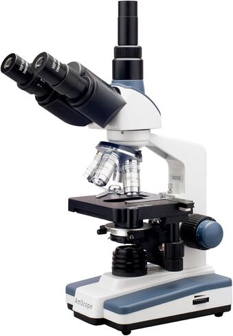 AmScope T120A Professional Siedentopf Trinocular Compound Microscope, 40X-1600X Magnification, WF10x and WF16x Eyepieces, Brightfield, LED Illumination, Abbe Condenser with Iris Diaphragm, Double-Layer Mechanical Stage, 100-240VAC in Saudi Arabia