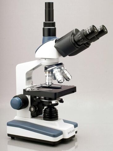 AmScope T120A Professional Siedentopf Trinocular Compound Microscope, 40X-1600X Magnification, WF10x and WF16x Eyepieces, Brightfield, LED Illumination, Abbe Condenser with Iris Diaphragm, Double-Layer Mechanical Stage, 100-240VAC in Saudi Arabia
