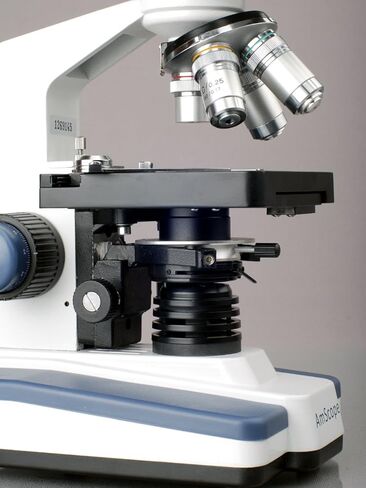 AmScope T120A Professional Siedentopf Trinocular Compound Microscope, 40X-1600X Magnification, WF10x and WF16x Eyepieces, Brightfield, LED Illumination, Abbe Condenser with Iris Diaphragm, Double-Layer Mechanical Stage, 100-240VAC in Saudi Arabia
