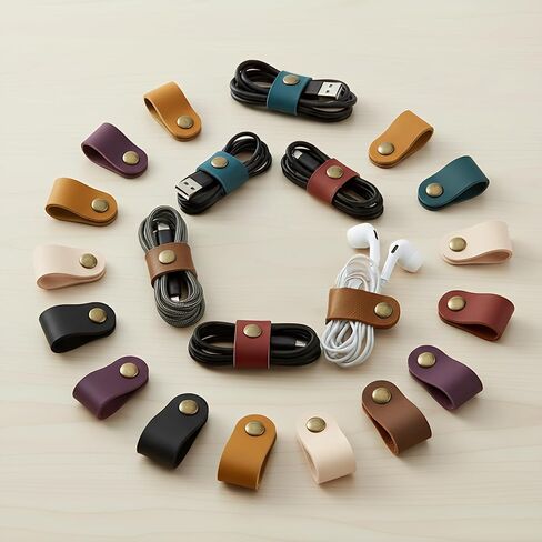 10-Pack Leather Cable Organizers, Mixed Random Colors Cord Management Ties, Durable Portable Earphone Keeper and USB Cable Wrap for Desk & Travel in Saudi Arabia