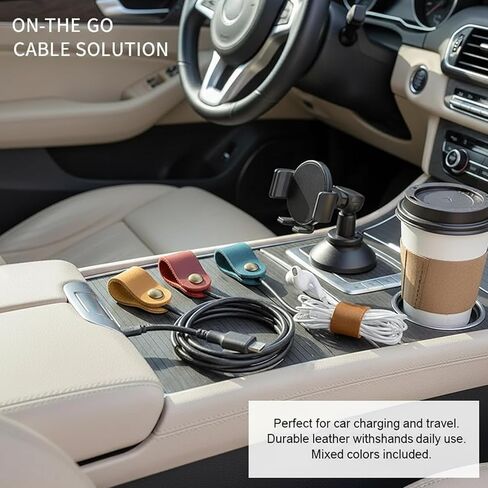 10-Pack Leather Cable Organizers, Mixed Random Colors Cord Management Ties, Durable Portable Earphone Keeper and USB Cable Wrap for Desk & Travel in Saudi Arabia