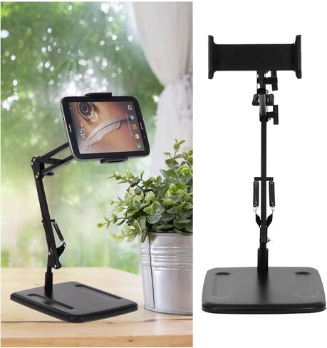 Adjustable Mobile Phone and Tablet Holder Stand for Live Streaming and Desktop Use, Black Multipurpose Smartphone and Tablet PC Stand with Flexible Arm for Content Creators in Saudi Arabia