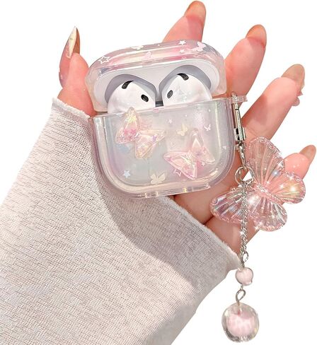 متوافق مع حافظة AirPods 4، تصميم لطيف ثلاثي الأبعاد على شكل فراشة مع سلسلة مفاتيح، غطاء حماية شفاف مقاوم للصدمات من مادة TPU للنساء والفتيات (الرابع - الفراشة الوردية) in Kuwait