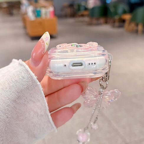 متوافق مع حافظة AirPods 4، تصميم لطيف ثلاثي الأبعاد على شكل فراشة مع سلسلة مفاتيح، غطاء حماية شفاف مقاوم للصدمات من مادة TPU للنساء والفتيات (الرابع - الفراشة الوردية) in Kuwait