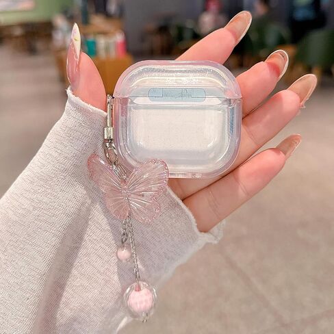 متوافق مع حافظة AirPods 4، تصميم لطيف ثلاثي الأبعاد على شكل فراشة مع سلسلة مفاتيح، غطاء حماية شفاف مقاوم للصدمات من مادة TPU للنساء والفتيات (الرابع - الفراشة الوردية) in Kuwait