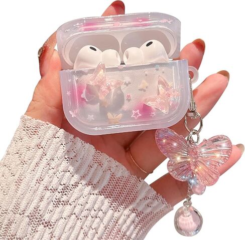 متوافق مع حافظة AirPods 4، تصميم لطيف ثلاثي الأبعاد على شكل فراشة مع سلسلة مفاتيح، غطاء حماية شفاف مقاوم للصدمات من مادة TPU للنساء والفتيات (الرابع - الفراشة الوردية) in Kuwait