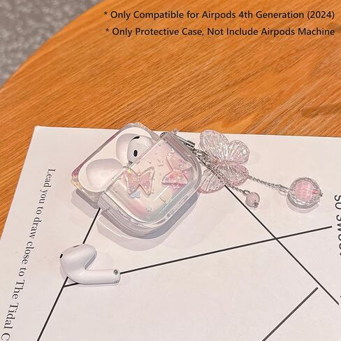 متوافق مع حافظة AirPods 4، تصميم لطيف ثلاثي الأبعاد على شكل فراشة مع سلسلة مفاتيح، غطاء حماية شفاف مقاوم للصدمات من مادة TPU للنساء والفتيات (الرابع - الفراشة الوردية) in Kuwait