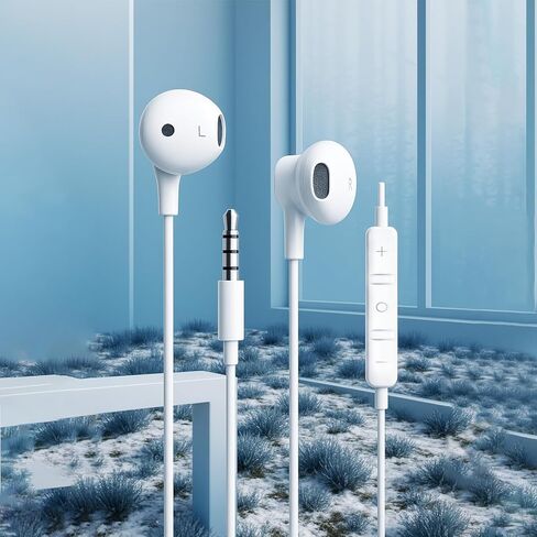 Flat-Head Wired, 3.5mm Plug, Headphone Comfort-Fit with Mic for Phones & Computer, White in Saudi Arabia