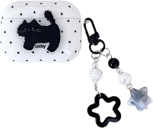 for AirPods Pro 3 Earbud Case(2025),Cute Cartoon 3D Black Kitten Cat Polka Dot Pattern Design,for Airpods Pro 3rd Gen Protective Cover for Boys Girls in Saudi Arabia