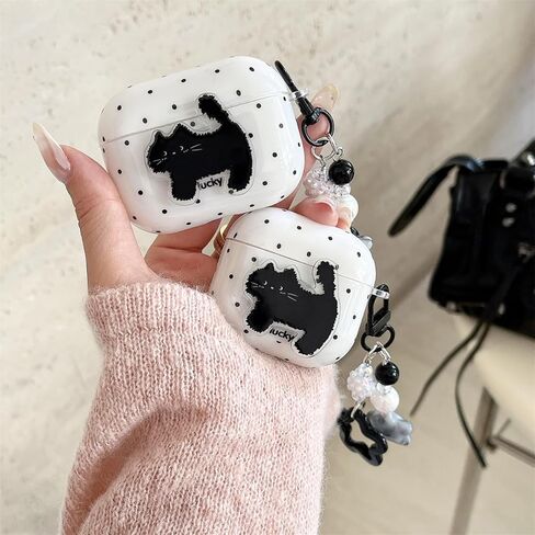 for AirPods Pro 3 Earbud Case(2025),Cute Cartoon 3D Black Kitten Cat Polka Dot Pattern Design,for Airpods Pro 3rd Gen Protective Cover for Boys Girls in Saudi Arabia