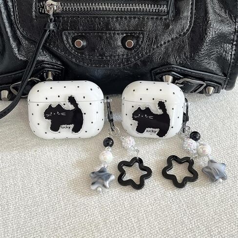 for AirPods Pro 3 Earbud Case(2025),Cute Cartoon 3D Black Kitten Cat Polka Dot Pattern Design,for Airpods Pro 3rd Gen Protective Cover for Boys Girls in Saudi Arabia