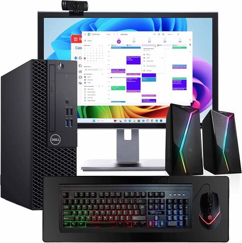 Dell OptiPlex 3060 Desktop | Intel i5 8th Gen | 16GB RAM | 500GB SSD | Win 11 Pro | 24" New LCD | RGB Keyboard + Mouse | RGB Speakers | 2K Webcam | Deskpad | Home & Office PC (Renewed) in Saudi Arabia