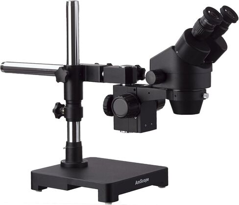 AmScope 3.5X-90X Black Stereo Zoom Microscope with Single Arm Boom Stand in Saudi Arabia