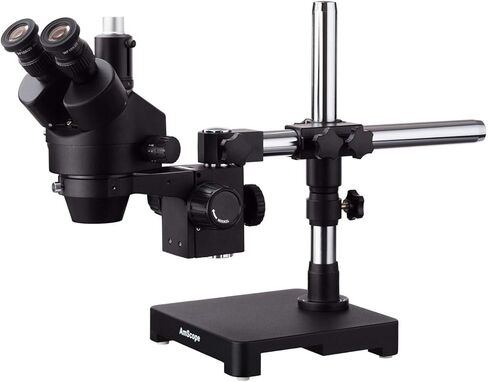 AmScope 7X-90X مجهر تكبير ستيريو ثلاثي العينيات أسود على حامل ذراع واحد in Saudi Arabia