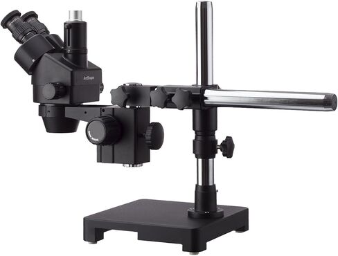 AmScope 3.5X-180X مجهر تكبير ستيريو ثلاثي العينيات أسود على حامل ذراع واحد + 144 مصباح حلقة LED in Kuwait