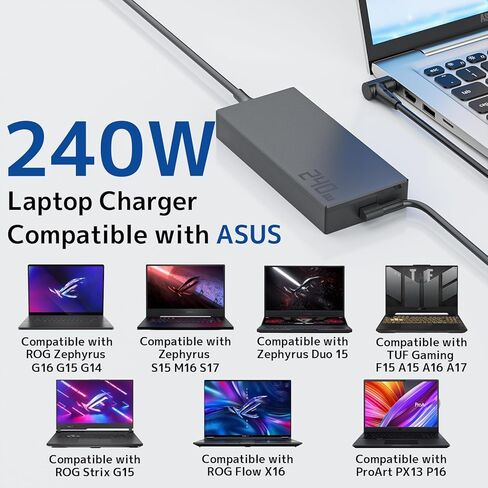 محول تيار متردد 240 وات ADP-240EB B مناسب لشاحن الكمبيوتر المحمول ASUS ROG Zephyrus G14 G15 G16 M16 S15 S17 GA401 GA402 GU603 Duo 15 TUF F15 A16 ProArt StudioBook 16 سلك إمداد طاقة سريع الشحن in Kuwait