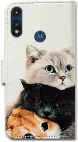 حافظة لهاتف Moto E 2020/Motorola E، حافظة محفظة جلدية قلابة لطيفة باللون البني على شكل قطة مع حامل فتحة للبطاقات ومسند لهاتف Motorola Moto E 2020 in Kuwait
