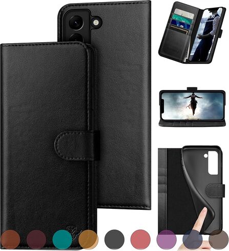 DuckSky for Samsung Galaxy S22 Genuine Leather Wallet case 【RFID Blocking】【4 Credit Card Holder】【Real Leather】 Flip Folio Book Phone case Protective Cover Women Men for S22 case Red in Saudi Arabia