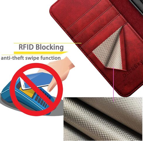 DuckSky for Samsung Galaxy S22 Genuine Leather Wallet case 【RFID Blocking】【4 Credit Card Holder】【Real Leather】 Flip Folio Book Phone case Protective Cover Women Men for S22 case Red in Saudi Arabia