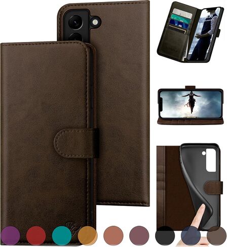 DuckSky for Samsung Galaxy S22 Genuine Leather Wallet case 【RFID Blocking】【4 Credit Card Holder】【Real Leather】 Flip Folio Book Phone case Protective Cover Women Men for S22 case Red in Saudi Arabia
