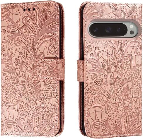 For Google Pixel 9 Pro XL/10 Pro XL Embossing Wallet Case Kickstand Magnetic Flip Cover Credit Cards Slot PU Leather Shockproof Flip Magnetic Case For Google Pixel 9 Pro XL (Pink) in Kuwait