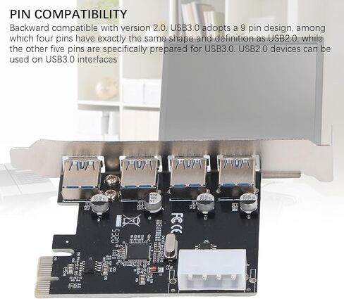 PUSOKEI 4 Ports USB 3.0 PCIE Expansion Card, PCI Express to USB 3.0 Hub Card, 5Gbps SuperSpeed Data Transfer, Built in Self Powered Technology, for Desktop PC in Kuwait