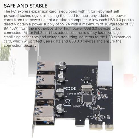 PUSOKEI 4 Ports USB 3.0 PCIE Expansion Card, PCI Express to USB 3.0 Hub Card, 5Gbps SuperSpeed Data Transfer, Built in Self Powered Technology, for Desktop PC in Kuwait