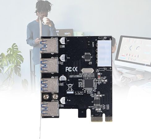 PUSOKEI 4 Ports USB 3.0 PCIE Expansion Card, PCI Express to USB 3.0 Hub Card, 5Gbps SuperSpeed Data Transfer, Built in Self Powered Technology, for Desktop PC in Kuwait