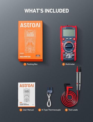 MultiMeter الرقمي Astroai ، TRMS 6000 Counts اختبار الجهد الجهد التلقائي Voltmeter قياس التيار الجهد AC/DC ، ثنائيات درجة حرارة تردد مقاومة السعة مع NCV in Saudi Arabia