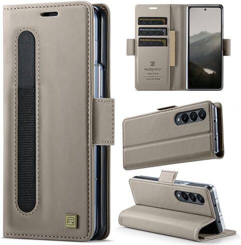 Wallet Case for Samsung Galaxy Z Fold 4,PU Leather Case with Pen Holder, Phone Case with [RFID Blocking][3 Card Holder] Shockproof Protective Cover for Samsung Galaxy Z Fold 4 (Gray) in Saudi Arabia