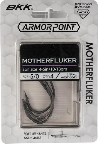 BKK Motherflucker Hook | Armor Point Series | 2X | 25% Stronger HCS Wire | Bass Fishing | baitholder Style | Needle Point in Saudi Arabia